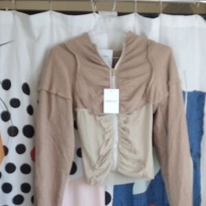 Sami Miro Vintage Zip Front Hoodie. Two-Tone Taupe, Size Medium, NWT